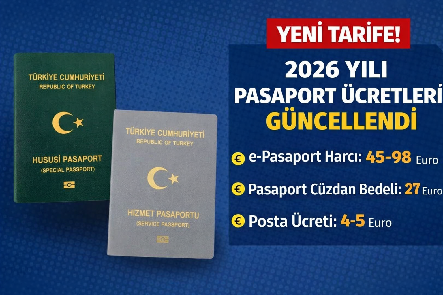 2026 Yılı Pasaport Harç, Defter ve Posta Ücretleri